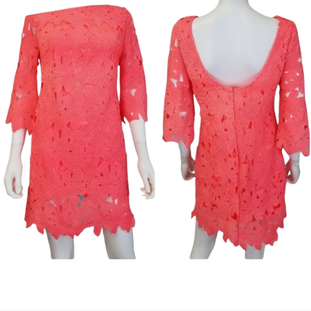 Ark&Co Women Coral Peach Lace  Mini Dress . Size S - Picture 2 of 15